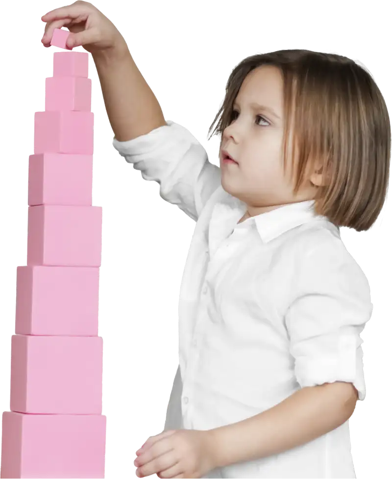 dzieko z rozowa wieza montessori bez tla