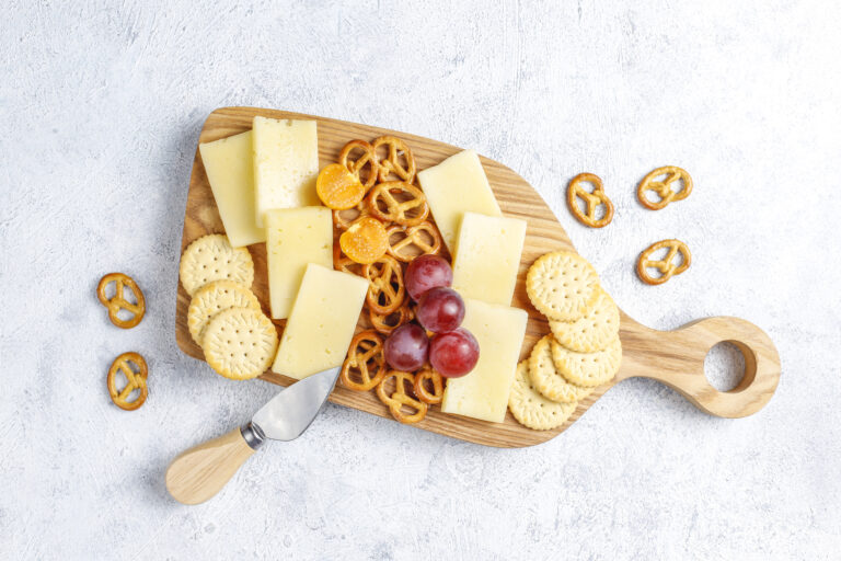 cheese plate with delicious tilsiter cheese snacks